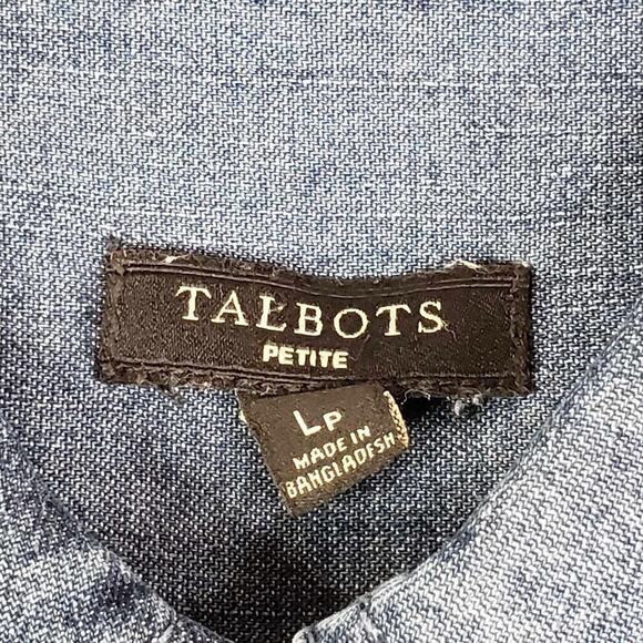 Talbots Shirt Size LP Large Petite Denim Long Sleeve Button Down Chambray Cotton - Picture 6 of 8